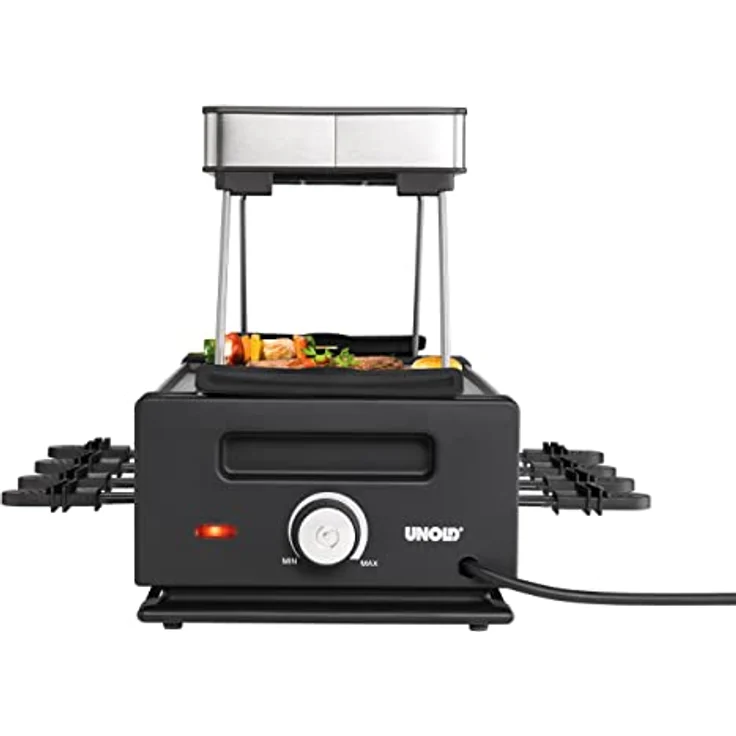 Unold 48985 Raclette Smokeless | Rauchfreier Raclette-Grill für 8 Personen mit Dunstabzugshaube, wendbarer Antihaft-Grillplatte, Edelstahl/Aluminium, 1200W – Bild 3