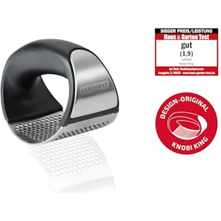 Leifheit Knobi King, Knoblauchpresse, Knoblauchschneider aus rostfreiem Edelstahl, spülmaschinenfest, garlic press, Design, Küchenhelfer, einfache Handhabung und Reinigung – Bild 2