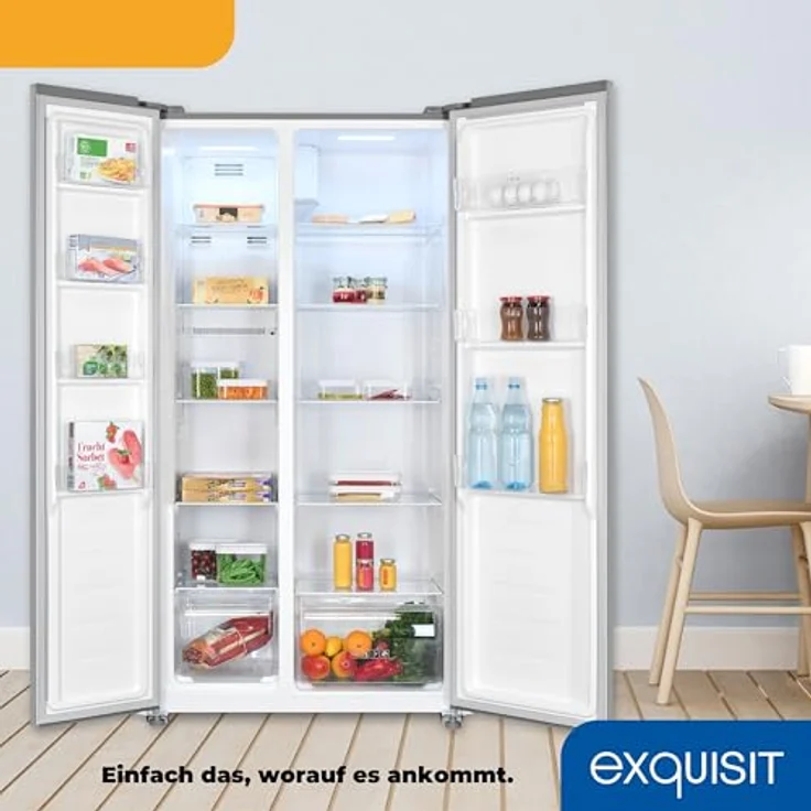 Exquisit Side-by-Side-Kühlschrank, NoFrost, 442 Liter, LED-Display, inoxlook-az – Bild 5