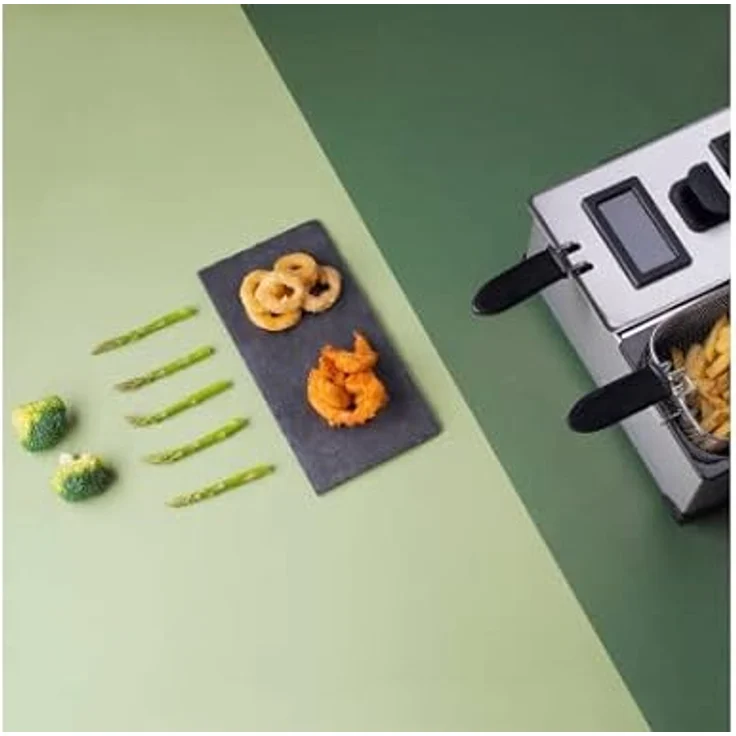 H.Koenig DFX600 Fritteuse aus Edelstahl, 3600 Watt, 2 unabhängige Thermostate je 3L, Doppelbecken, herausnehmbare spülmaschinenfeste Körbe, silber – Bild 3