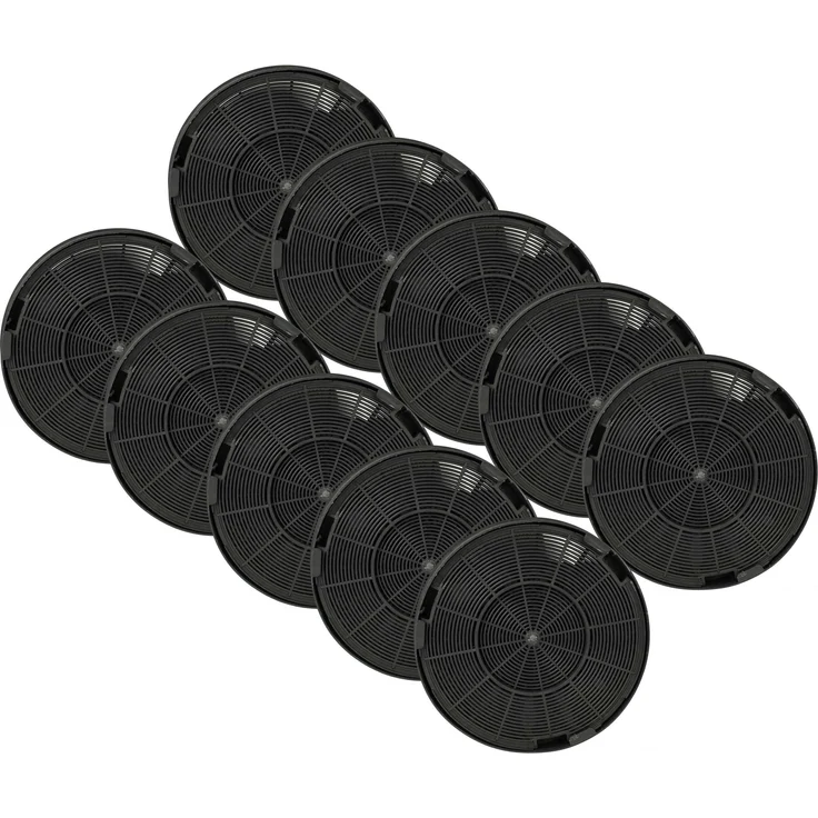 vhbw 10x Aktivkohlefilter für Franke Active Kitchen FAK 907 XS, FAK 607 XS, Fusion FFU 605 BK XS, 19,6 cm, schwarz, effektive Geruchsfilterung