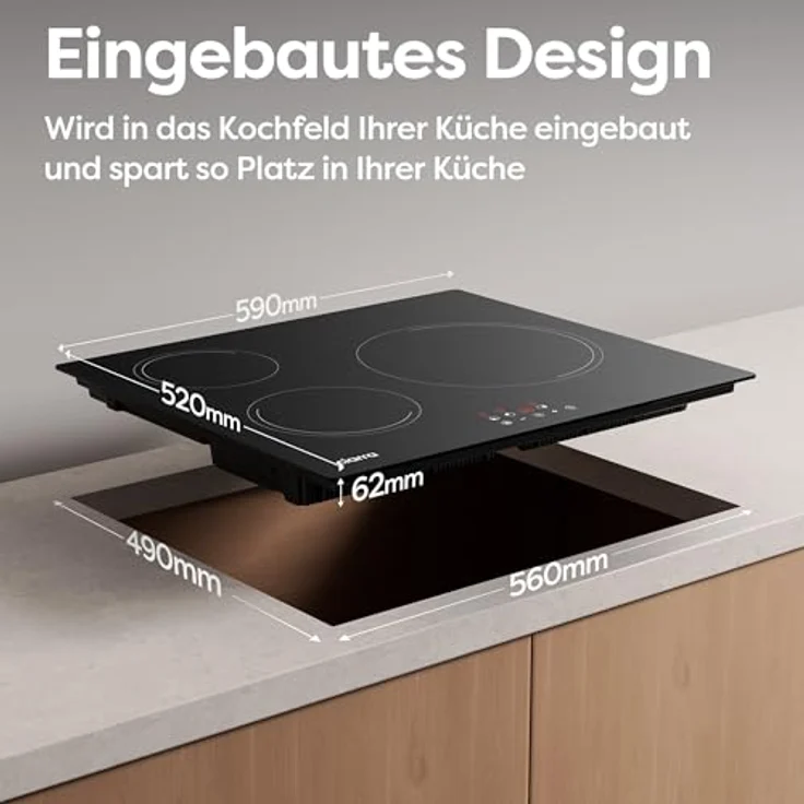 Ciarra CABBIH3-E Induktionskochfeld Einbau 60 cm, 3 Zonen mit Touch-Bedienung, 9 Leistungsstufen, Timer, Kindersicherung und Restwärmeanzeige – Bild 3