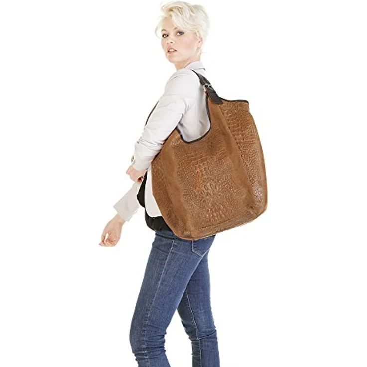 Samantha Look Shopper, echt Leder, italienisches Rindleder mit Krokoprägung, 45x45x13 cm, Made in Italy – Bild 2