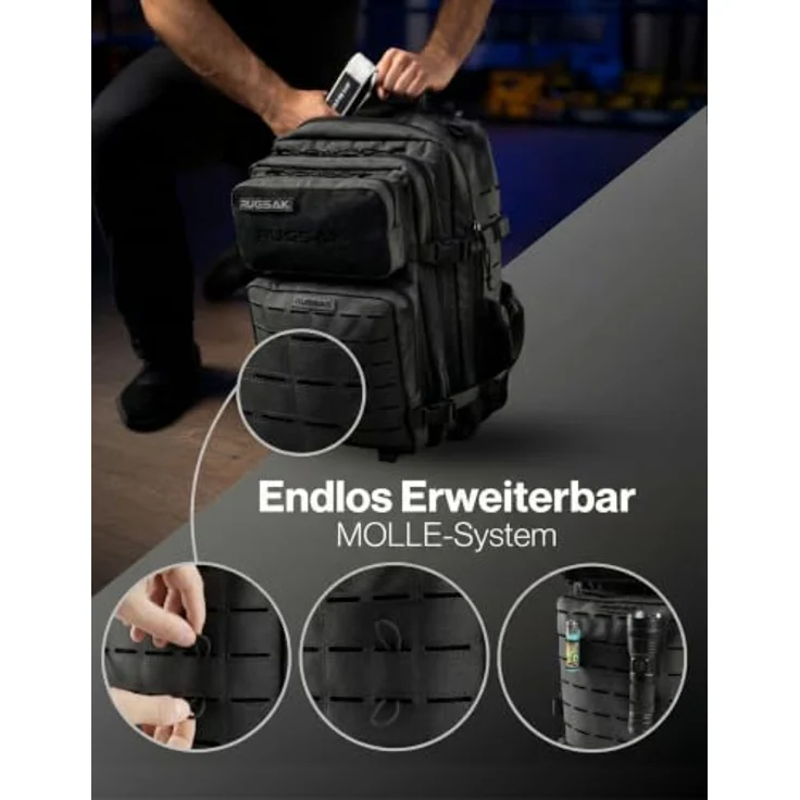 RUGSAK Alpha 45L Rucksack Phantom Black – Wasserabweisend, 18-Zoll Laptopfach, Ergonomisch, Reise, Alltag & Outdoor – Bild 8