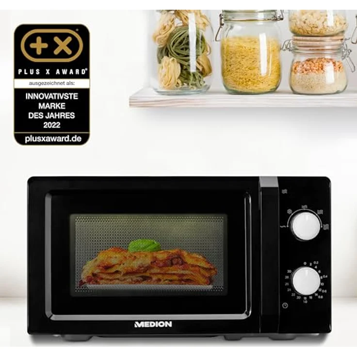 MEDION Mikrowelle (20 Liter, 700 Watt, klein kompakt und platzsparend, 5 Mikrowellenstufen, Auftaufunktion, Timerfunktion, MD11475) schwarz – Bild 2