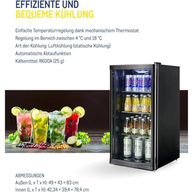 METRO Professional Mini-Kühlschrank GPC1088, 88 L, 1.052 kWh/24h, 3 verstellbare Edelstahl-Drahtböden, schwarz, LED-Innenbeleuchtung – Bild 4