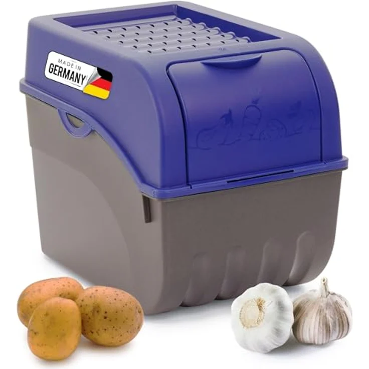 Novaliv Kartoffel Aufbewahrungsbox 9L, Marine Blau, stapelbare Gemüsebox mit luftzirkulierendem Deckel – Bild 1