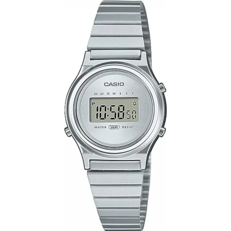 Casio Watch LA700WE-7AEF, Digitaluhr mit Kalender, Stoppuhr und Alarm, Silber Edelstahl Band – Bild 1