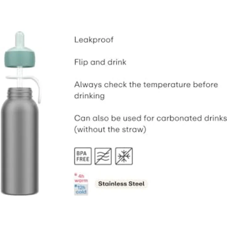 Mepal Thermoflasche Flip-up Campus Little Dutch, isolierte Edelstahl Trinkflasche für Kinder, 350 ml, 9 Stunden heiß & 12 Stunden kalt, BPA-frei, Forest Friends – Bild 3