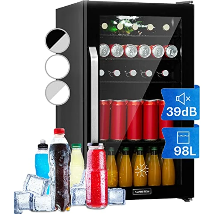 Klarstein Mini Kühlschrank mit Glastür, Getränkekühlschrank 98 Liter, Leise und Platzsparend, Gebürsteter Edelstahl – Bild 1