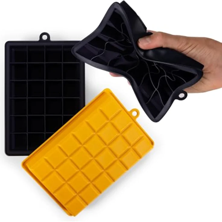 Blumtal Eiswürfelformen Silikon 2x24er, BPA-freier Eiswürfelmaker für 2,6 cm Eiswürfel, Schwarz-Blau und Spicy Mustard – Bild 5