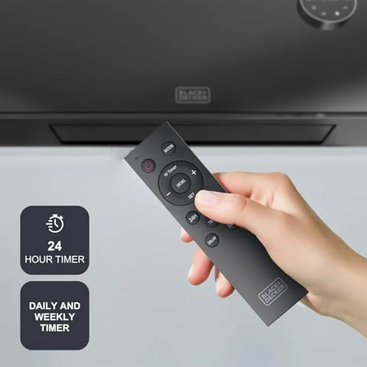 Black+Decker BXWSH2001E, Keramikheizer 2000W mit einstellbarem Thermostat, 24h-Timer, Fernbedienung, LED-Display, PTC-Heizsystem, automatischer Oszillation, Wandhalterung, Schwarz – Bild 5