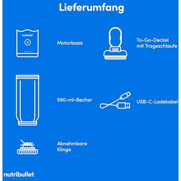 nutribullet Smoothie-Maker NB Flex Portable NBP013BL, blauer Standmixer mit 0,59 l BPA-freiem Becher und klappbarem Deckel – Bild 11
