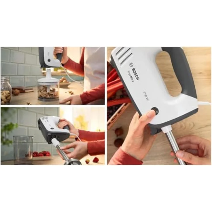 Bosch Hausgeräte MFQ37490, Handmixer mit 750 W Motor, ergonomischem Design und spülmaschinenfesten Teilen, Weiss/Grau – Bild 8