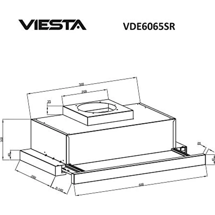 VIESTA® Dunstabzugshaube VDE6065SR, 60 cm Flachschirmhaube aus Edelstahl, ausziehbar, Abluft/Umluft, 333,8 m³/h, 59–64 dB – Bild 5