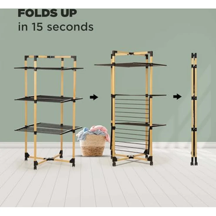 Vitapur Faltbarer Wäscheständer | Standtrockner 69x136x69 cm | Stabile Räder | Bis zu 20 kg Wäsche | Ideal für kleine Wohnungen | Schwarz – Bild 5