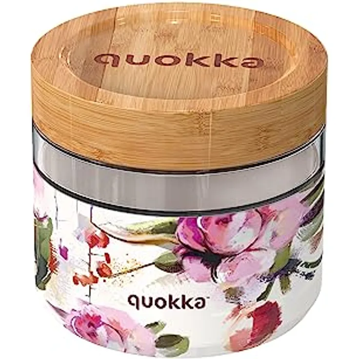 Quokka Deli Glas Foodbehälter, Auslaufsichere Lunchbox mit Bambusdeckel, 500 ml und 820 ml, Mehrfarbig