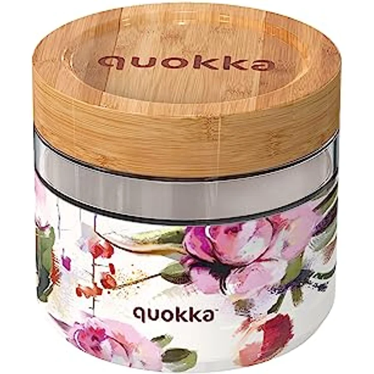 Quokka Deli Glas Foodbehälter, Auslaufsichere Lunchbox mit Bambusdeckel, 500 ml und 820 ml, Mehrfarbig – Bild 1