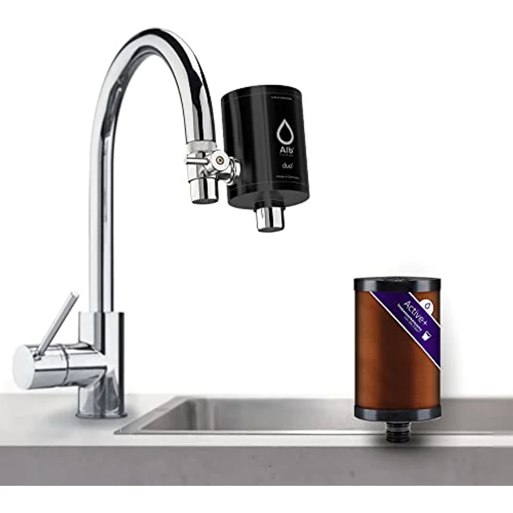 Alb Filter® Duo Active Plus+ Trinkwasserfilter, Edelstahl Schwarz, mit Armatur Anschluss, filtert Bakterien, Schadstoffe, Chlor, Mikroplastik, Set mit Gehäuse und Kartusche, Made in Germany – Bild 2