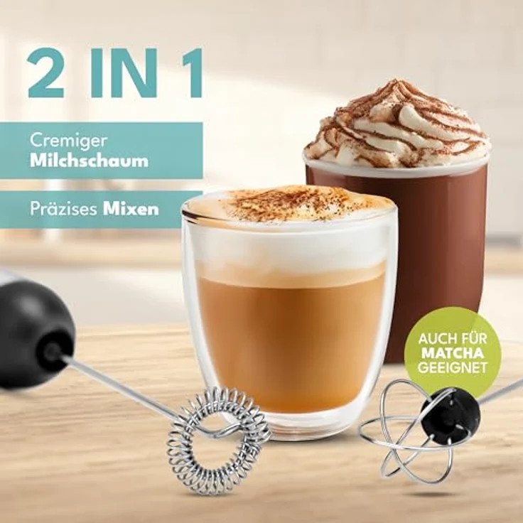 LEBENLANG Milchaufschäumer Stab, elektrisch wiederaufladbar mit USB-Anschluss, 800mAh Akku, inkl. extra Rührbesen und Ladestation, ideal für cremigen Milchschaum und vielseitige Verwendung – Bild 2