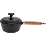 Topf Gusseisen mit Deckel und Holzgriff Stieltopf neuetischkultur