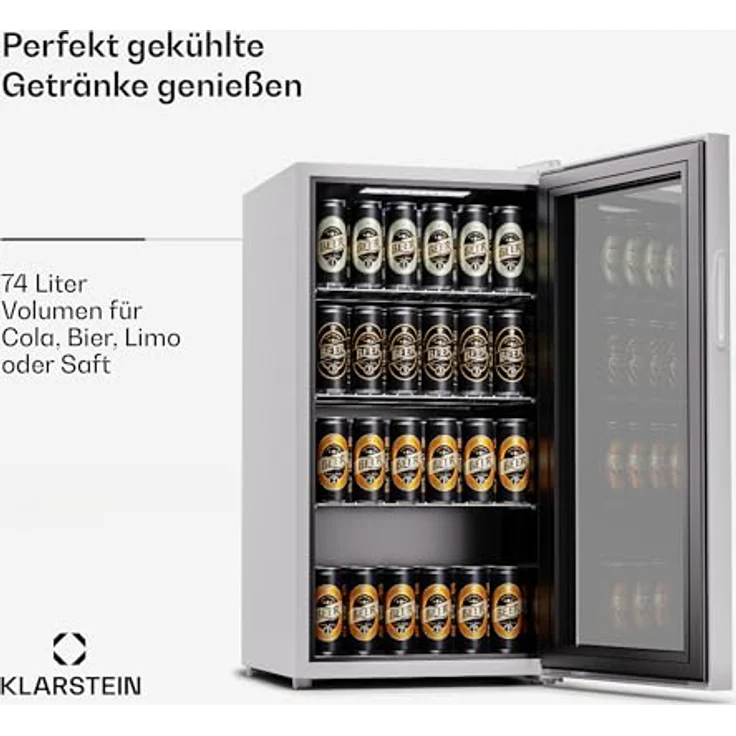 Klarstein Getränkekühlschrank HEA-Bersafe-74-wh 10045533A, 84 cm hoch, 43 cm breit, Bier Hausbar Glastür, leiser und kompakter Weinkühlschrank – Bild 3