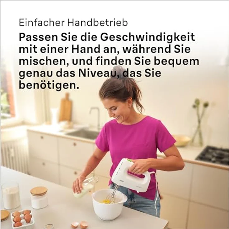 Braun Household MultiMix 1 HM 1100 WH Handmixer - Handrührgerät mit 4 Geschwindigkeitsstufen plus Turbo, FastMix Technologie, EasyClick, inkl. Schneebesen, Einhandbedienung, 450W, Weiß – Bild 5