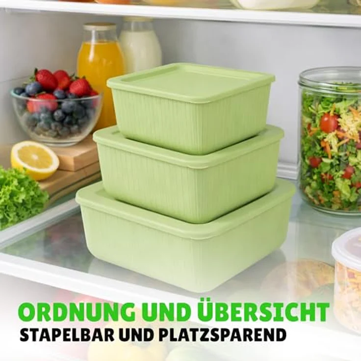 HOPEG Frischhaltedose 3er Set, luftdicht und BPA-frei, Kunststoff Vorratsdose in Grün mit Clip- und Close-Deckel, 0,5 L, 1 L, 1,5 L – Bild 5