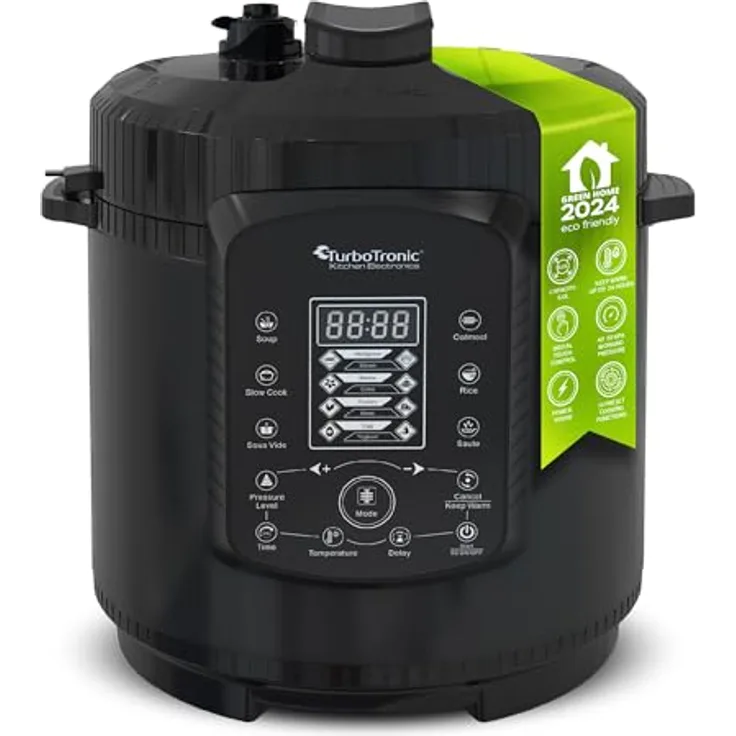 TurboTronic by Z-Line Multikocher TurboChef Pot, 1000 W, 6 l, Dampf- und Schongarer, Schwarz, mit Edelstahl- und Antihafttopf