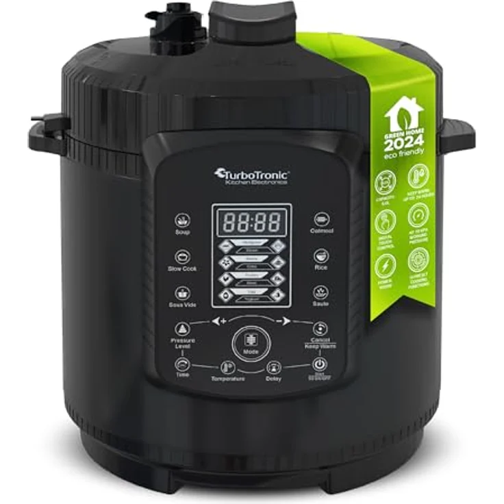 TurboTronic by Z-Line Multikocher TurboChef Pot, 1000 W, 6 l, Dampf- und Schongarer, Schwarz, mit Edelstahl- und Antihafttopf – Bild 1