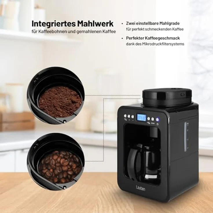 Lauben Grind&Drip Coffee Maker 600BB, Kaffeemaschine mit Integriertes Mahlwerk, Abwaschbarer Filter, Automatische Abschaltung, Anti-Tropf® Technologie, Inhalt 4 Tassen – Bild 2