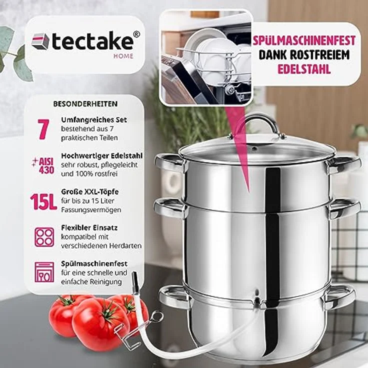tectake Entsafter Dampfentsafter, 0 W, Edelstahl, 8,5 l Fassungsvermögen – Bild 2