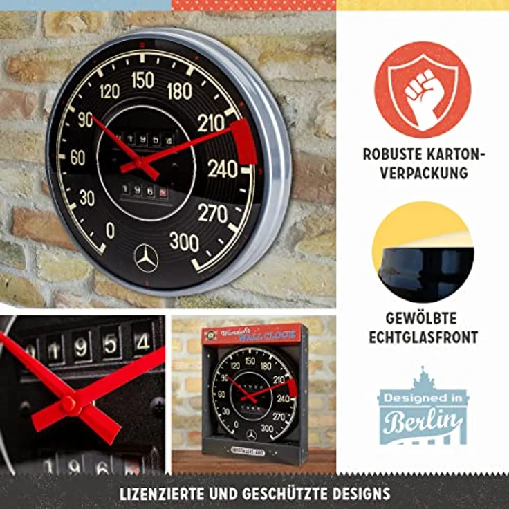 Nostalgic-Art Retro Wanduhr, Ø 31 cm, Mercedes-Benz – Tacho – Große Küchenuhr, Vintage Design – Bild 3