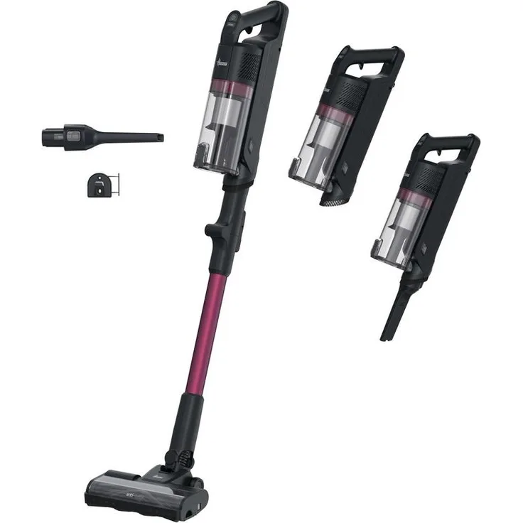 Hoover HF1M10HX 011, 2-in-1-Stabstaubsauger, Beutellos, Magenta und Schwarz, mit LED-Beleuchtung und 50 Minuten Akkulaufzeit
