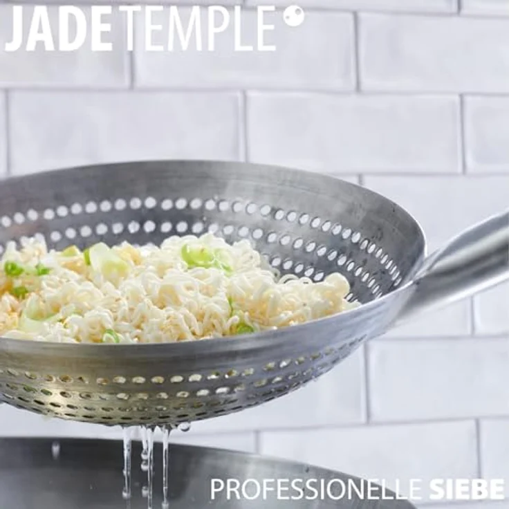 JADE TEMPLE 17282 Wok Sieb Metallsieb Abtropfsieb mit Holzgriff, Edelstahl,silber 10 x 1 x 30 cm – Bild 3