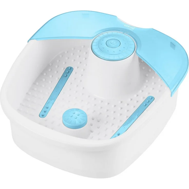 ecomed FS-70E Fußsprudelbad, 60 W mit Sprudel- und Vibrationsmassage, Weiß-Blau, für Schuhgröße bis 44