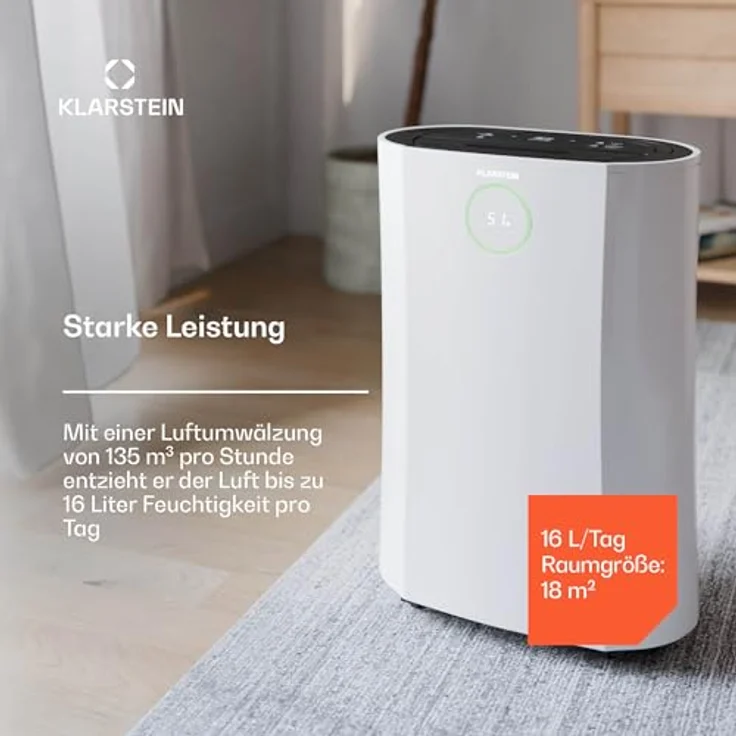 Klarstein DryFy ProConnect 16L Luftentfeuchter - 285W, WiFi, Aktivkohlefilter, 24h Timer, leise, weiß – Bild 3