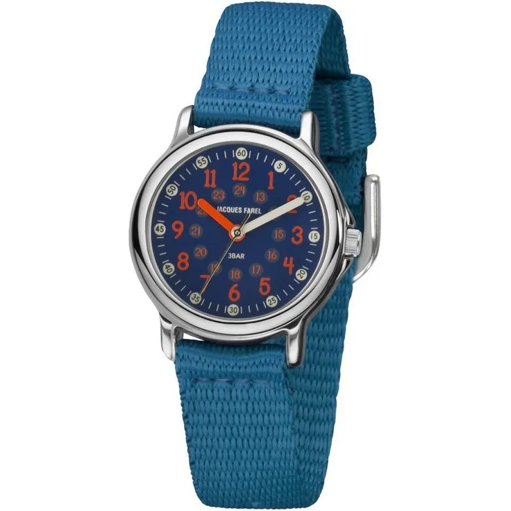 Jacques Farel Quarzuhr KCF 078, Kinderuhr mit Lernzifferblatt, Textilband blau