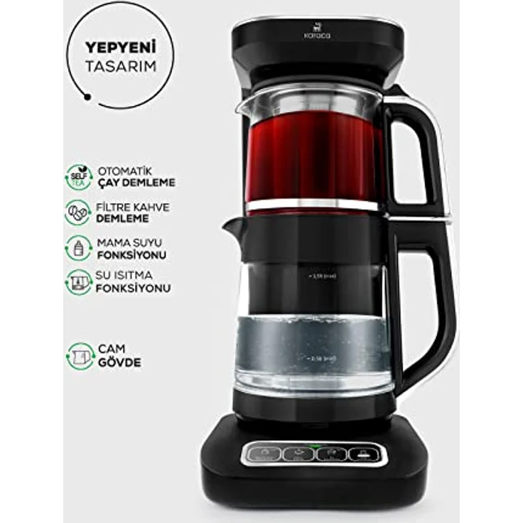 Karaca Caysever Robotea Pro, 4 in 1 sprechende automatische Glas-Tee- und Filterkaffee Brühmaschine mit Touch-Bedienfeld und Frische-Indikator – Bild 2