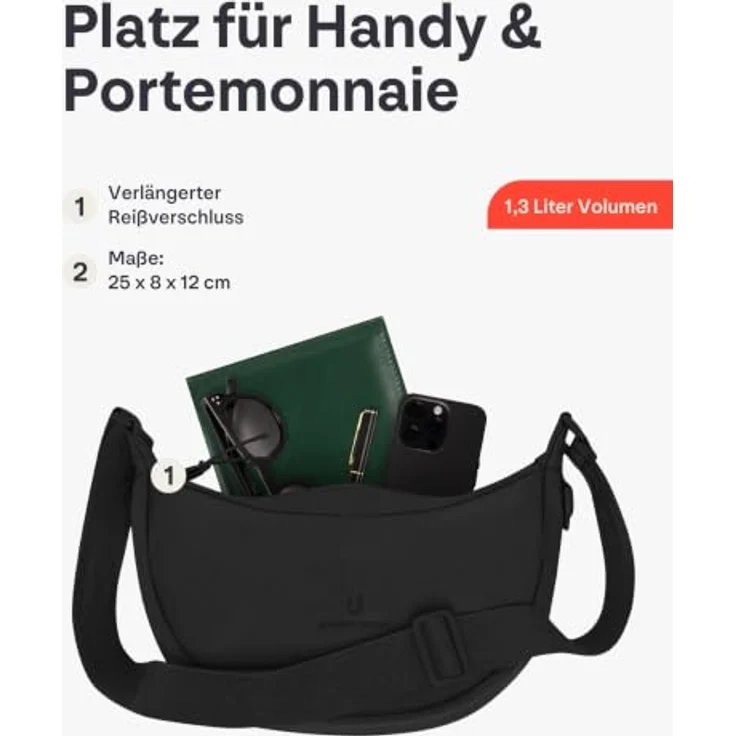 Johnny Urban Ally Small, Crossbody Bag im Moon Bag Design, wasserabweisend, schwarz, kompakt für Festivals und Stadtbesuche, verstellbarer Gurt – Bild 5