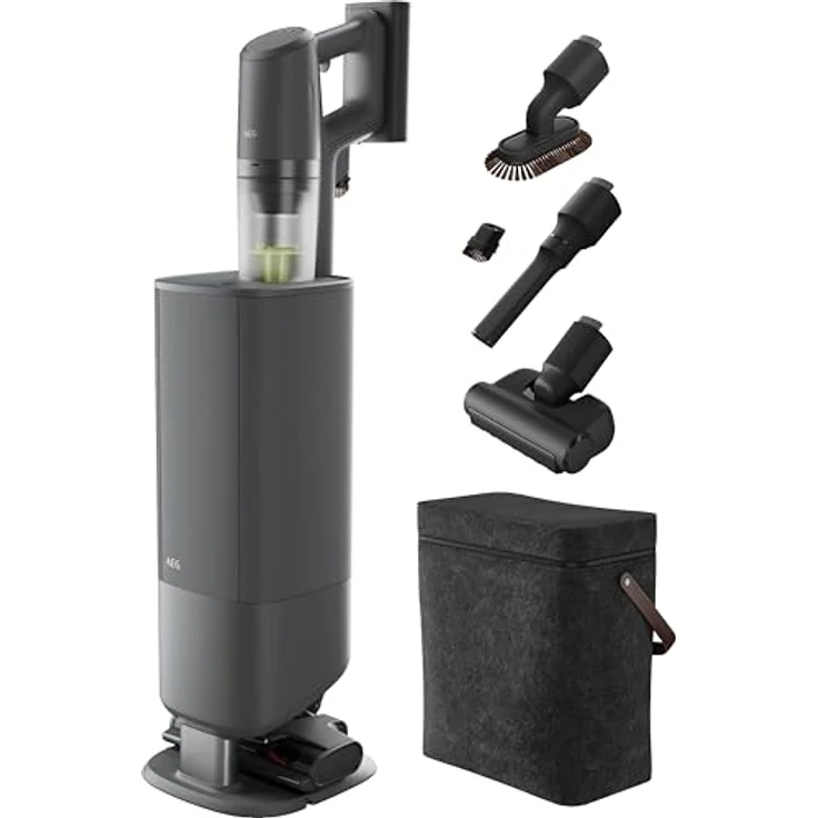 AEG ULTIMATE 8000 AP83AB25DG Akku Staubsauger mit Absaugstation | 5-Stufen Filtration | Automatik-verlängerte Laufzeit | für Hartboden, Teppich, Tierhaare | 25,2V Akku wechselbar | Dunkelgrau – Bild 1