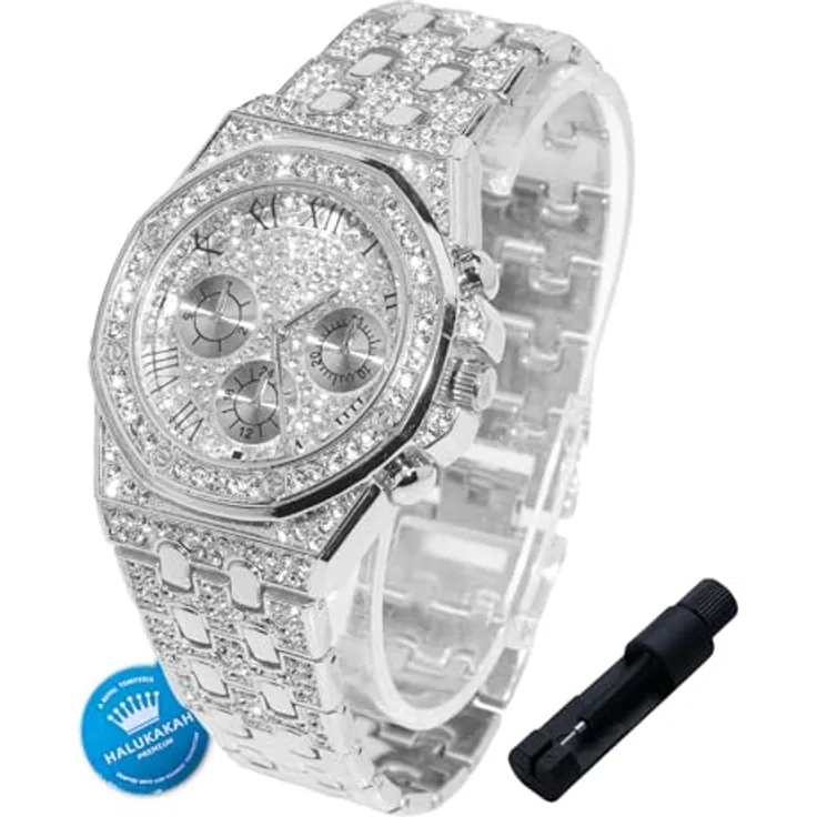 Halukakah Diamanten Gold Uhr für Jungen, Teenager und Kinder - Platin Platiniert, 40mm Achteckig mit Römischen Zahlen, Japanisches Quarzwerk, 20cm mit Uhren Anpassungswerkzeug