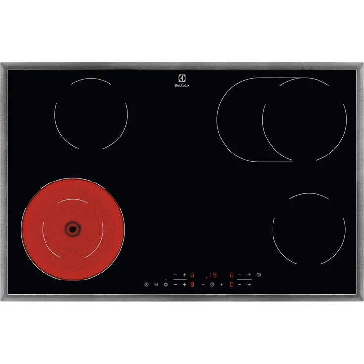 Electrolux Glaskeramikkochfeld EKC 60450 X, Schwarz, mit Kindersicherung, Hauptschalter, Bräterzone, Restwärmeanzeige und Edelstahlrahmen, 76.6x3.8x50.6 cm