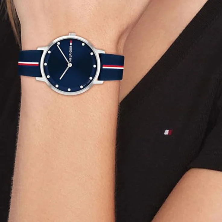 Tommy Hilfiger Zwei-Zeiger-Quarzwerk-Uhr für Damen, 34mm Edelstahlgehäuse, Blaues Zifferblatt mit Kristallindizes, Blaues Silikonarmband, 3 ATM wasserdicht - 1782736 – Bild 4
