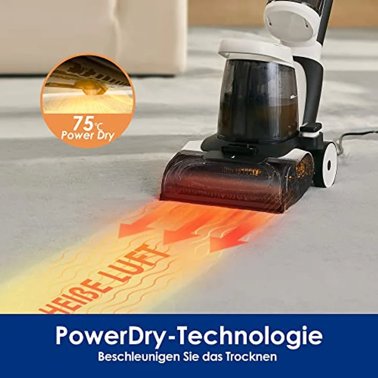 Tineco Teppichreinigungsgerät iCarpet, 75° Grad Power-Trocknung, Dual-Tank, 1300 W, beutellos, für Teppich, Polster, Treppen, inkl. mobilem Verlängerunggschlauch – Bild 4