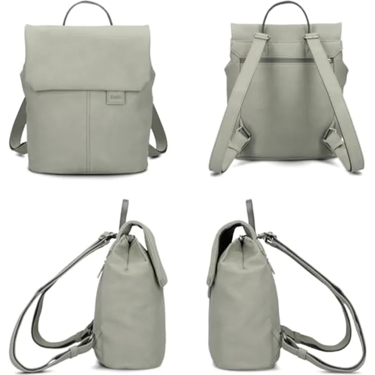 Zwei Mademoiselle.M City Rucksack, 29 cm, grau, 100% Polyurethan, 24 cm x 13 cm – Bild 3