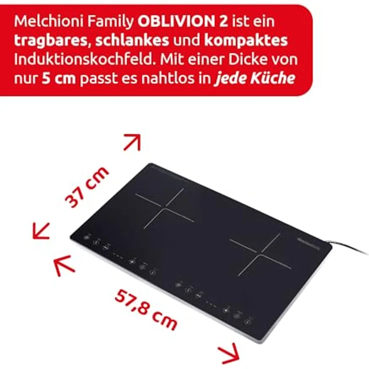 Melchioni Family Induktionskochfeld OBLIVION 2, 2 Kochzonen, Schwarzes Glas, Digitale Steuerung, Timer, Kindersicherung, Überhitzungsschutz, Maximalaufnahme 3300W – Bild 3