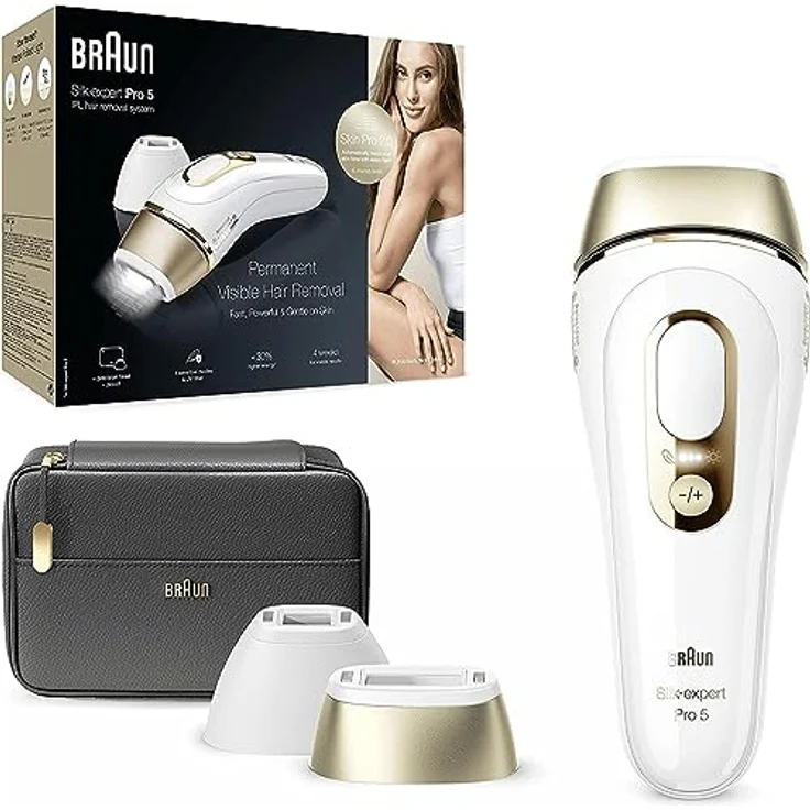 Braun IPL Silk Expert Pro 5 Haarentfernungsgerät Damen/Herren, dauerhaft sichtbare Haarentfernung, mit Tasche, Alternative zur Laser Haarentfernung, Geschenk Frau, PL5140, weiß/gold – Bild 1