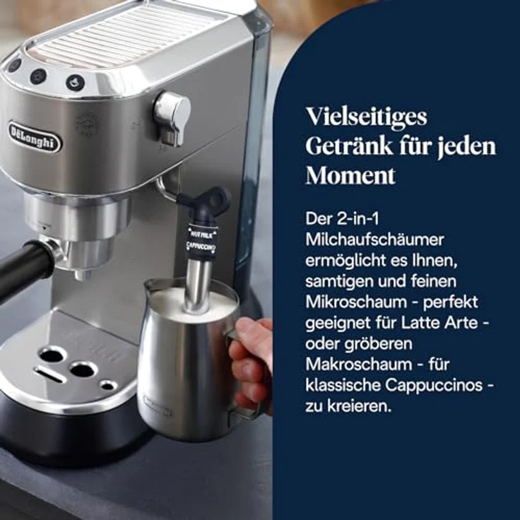 De'Longhi Dedica Style EC685.TB, Espressomaschine mit manuellem Milchaufschäumer, Titanschwarz – Bild 6