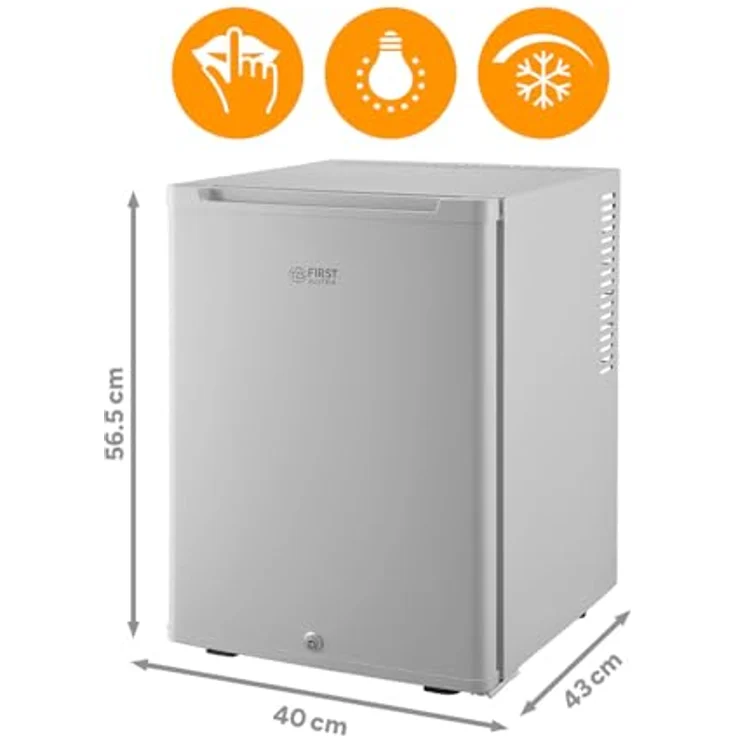 TZS FIRST AUSTRIA FA-5172-GR, Kühlschrank 40L, lautlos, mit LED-Beleuchtung, 56.5 cm hoch, 40 cm breit, wechselbarer Türanschlag, Schloss, grau – Bild 2